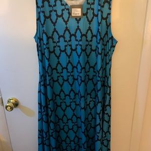 Sleeveless teal dress with black abstract design & pockets. Sz XL NWT